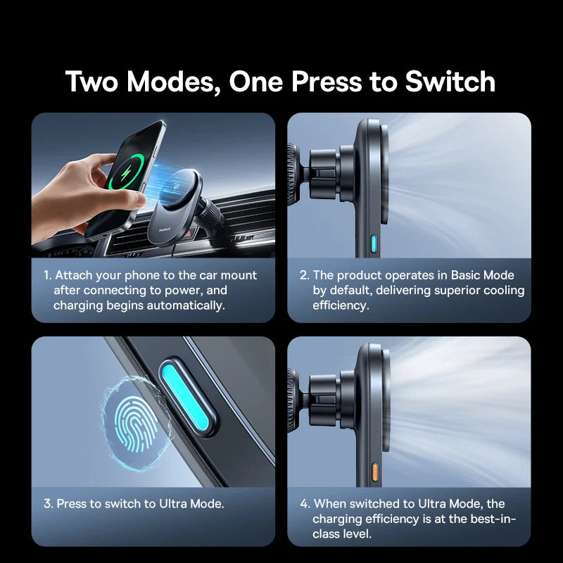 Suporte Veicular Magnético Baseus Qi2.2 Carregador Wireless 25W iPhone Samsung