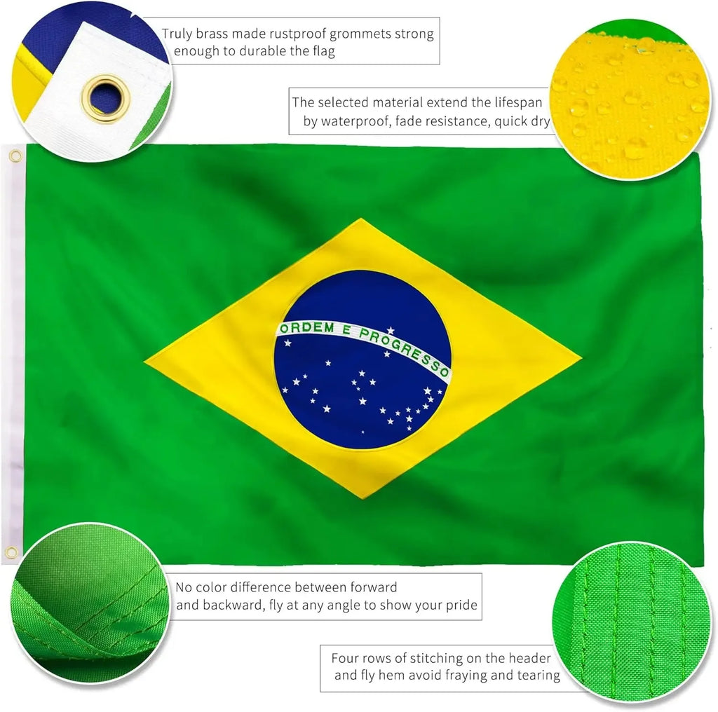 Bandeira do Brasil 3x5 Pés – Nylon Bordado Premium à Prova d'Água