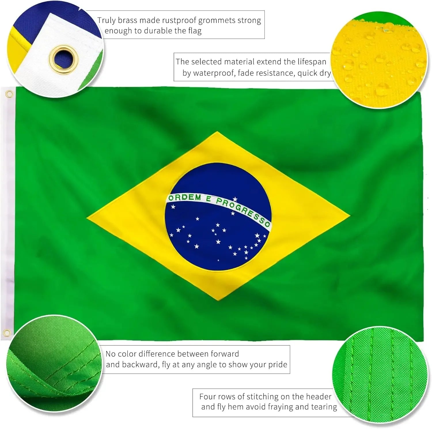 Bandeira do Brasil 3x5 Pés – Nylon Bordado Premium à Prova d'Água