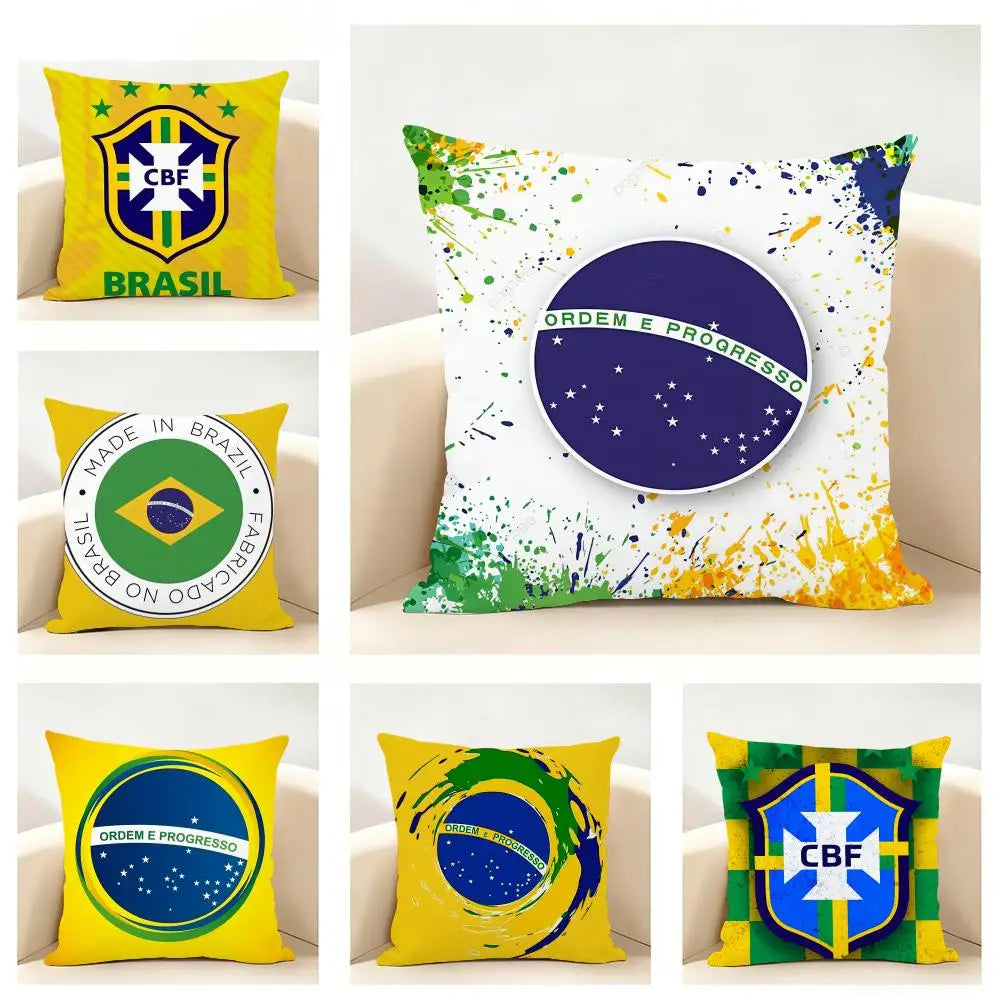Capa de Almofada Bandeira do Brasil em Linho