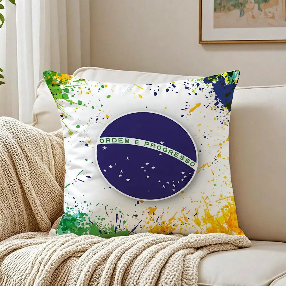 Capa de Almofada Bandeira do Brasil em Linho