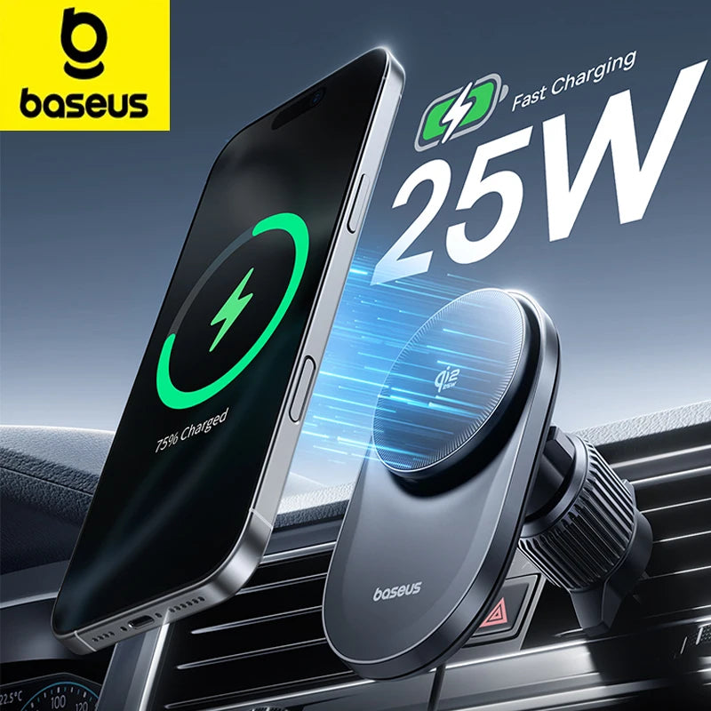 Suporte Veicular Magnético Baseus Qi2.2 Carregador Wireless 25W iPhone Samsung