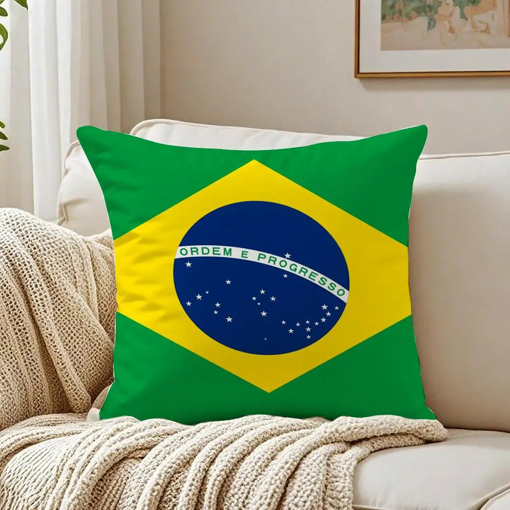 Capa de Almofada Bandeira do Brasil em Linho