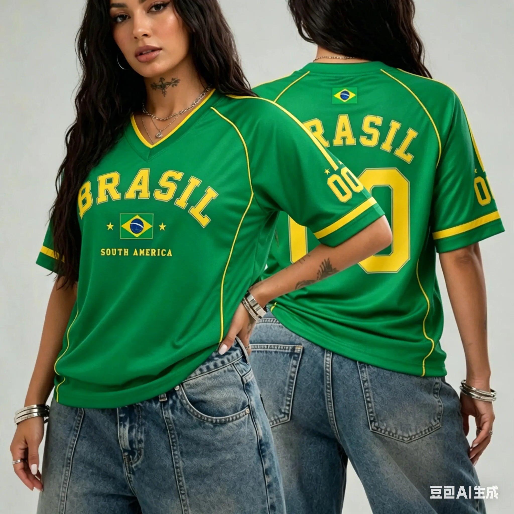 Camiseta Brasil Feminina – Gola V, Plus Size