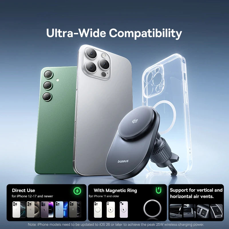 Suporte Veicular Magnético Baseus Qi2.2 Carregador Wireless 25W iPhone Samsung