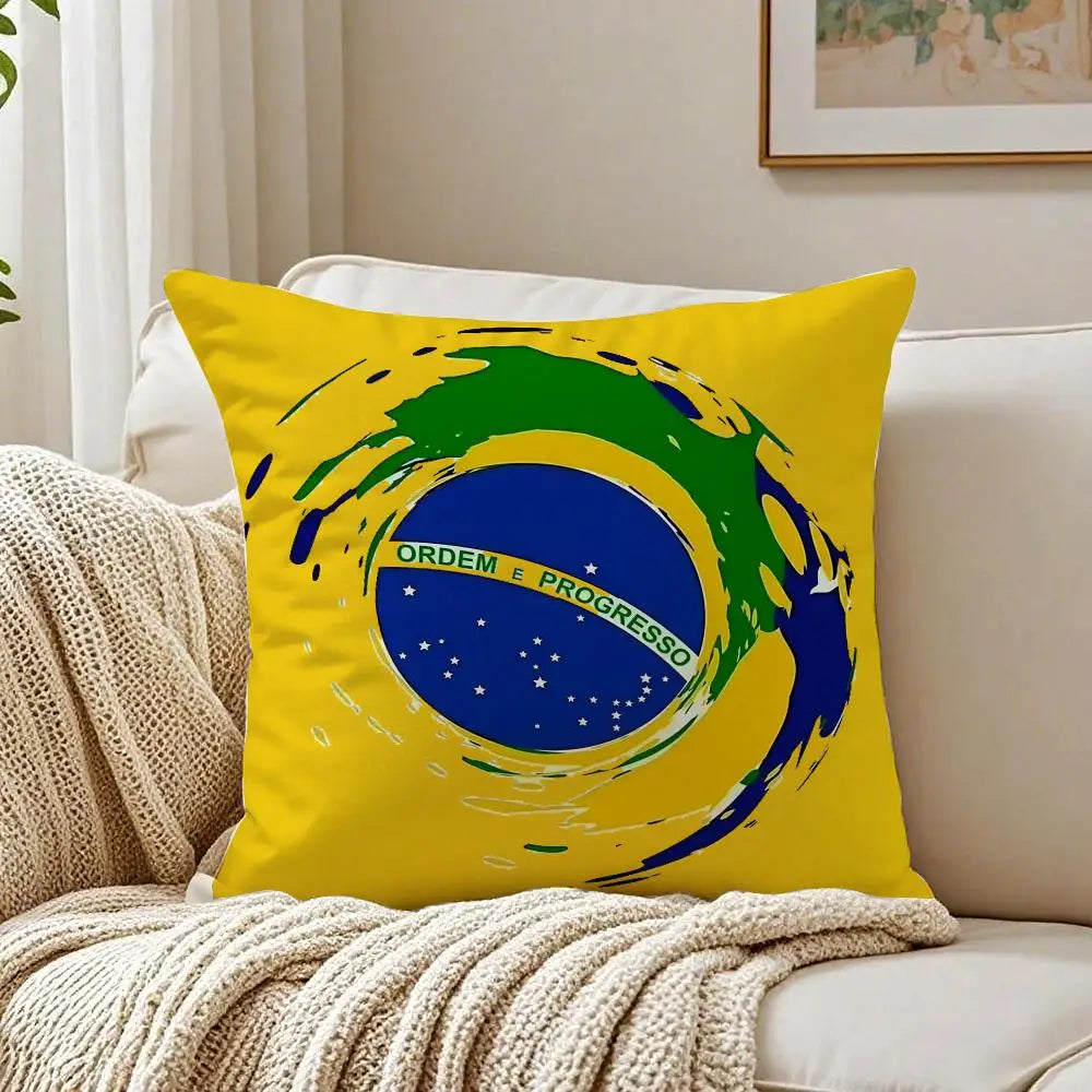 Capa de Almofada Bandeira do Brasil em Linho