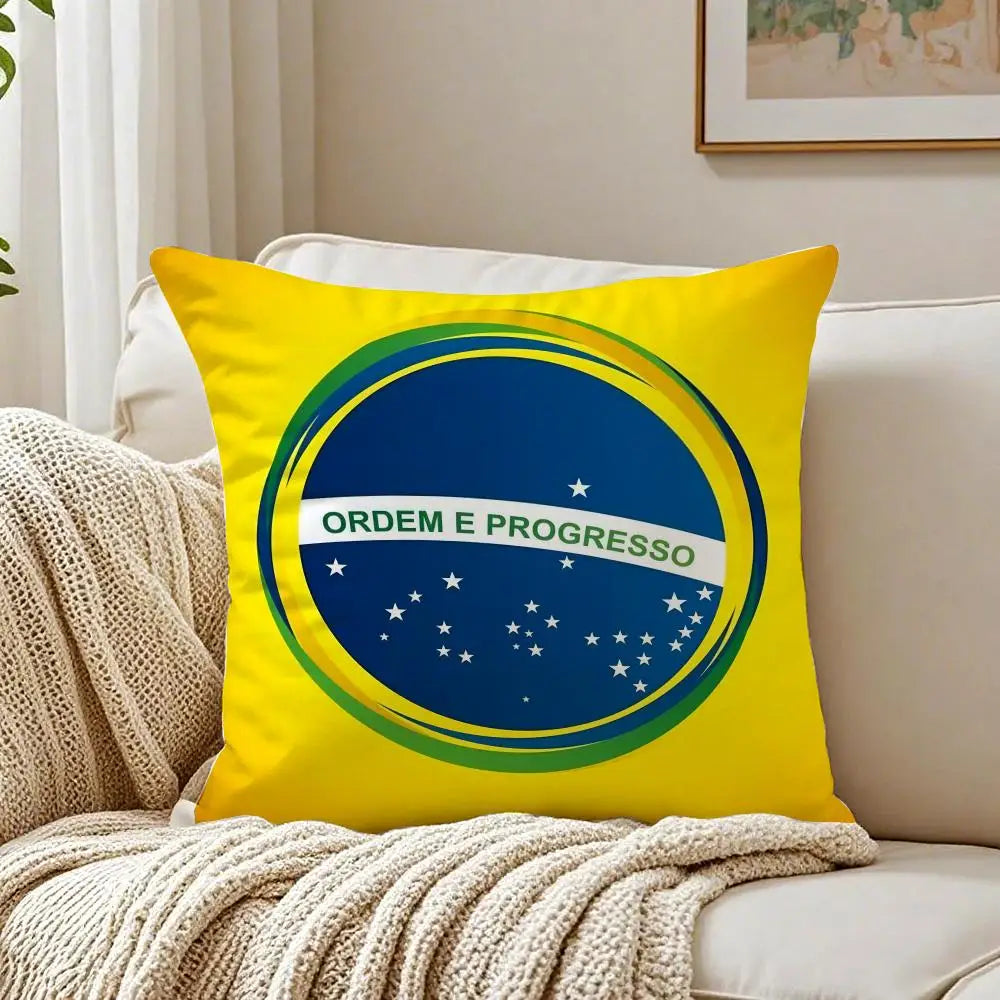 Capa de Almofada Bandeira do Brasil em Linho