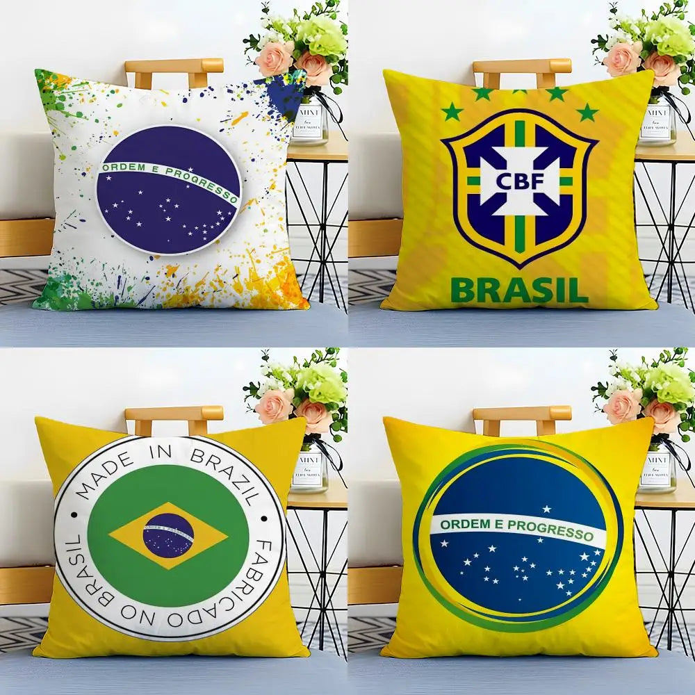 Capa de Almofada Bandeira do Brasil em Linho