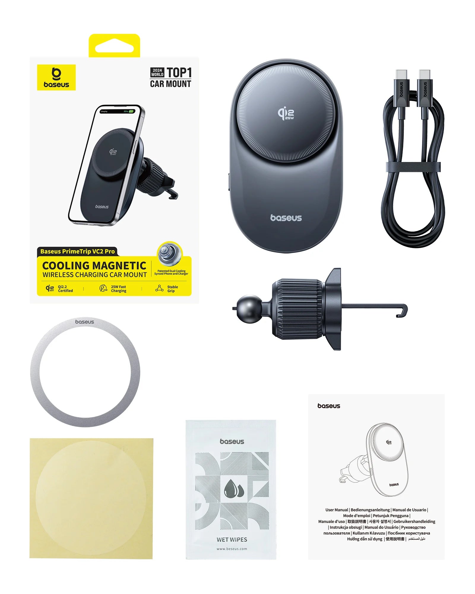 Suporte Veicular Magnético Baseus Qi2.2 Carregador Wireless 25W iPhone Samsung