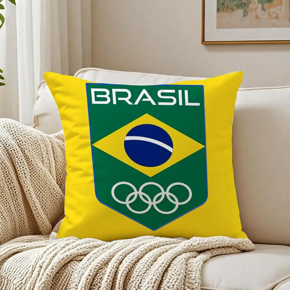 Capa de Almofada Bandeira do Brasil em Linho