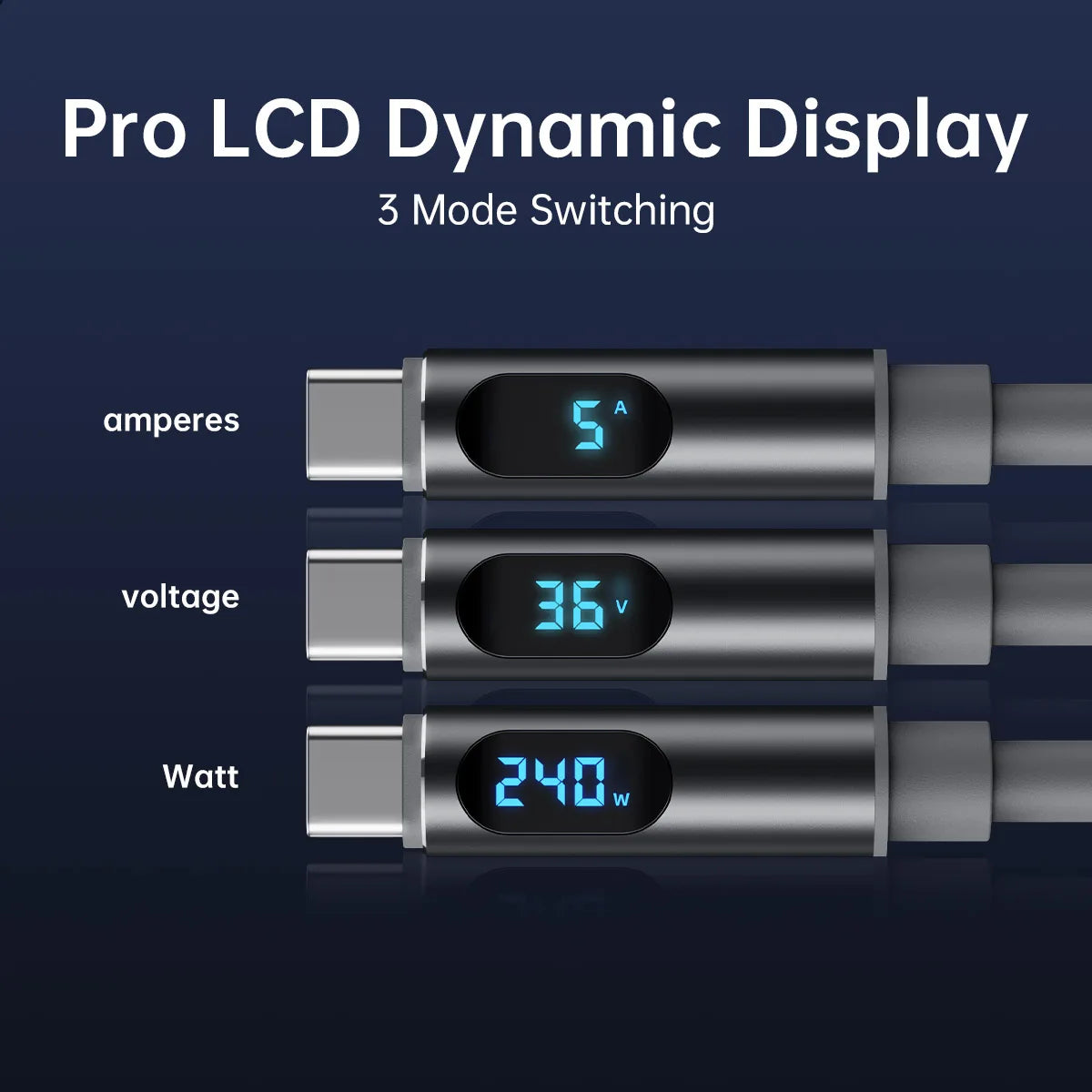 Cabo USB-C 240W Super Carregamento Rápido com Display LCD iPhone Samsung Redmi